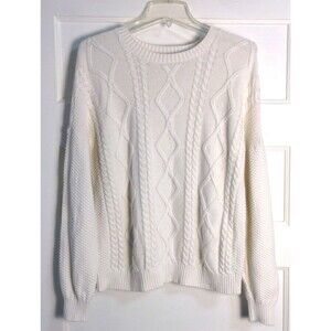 Hollister Cable Knit Sweater Wn S White Fisherman Old Money Preppy Academia Cozy